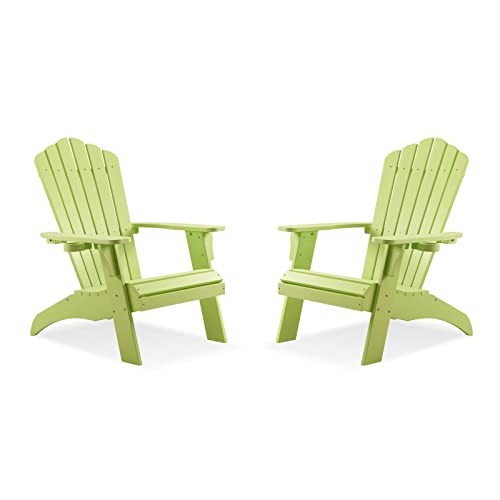 Psilvam Adirondack Chair, Oversized Poly Lumber Fire Pit Chair With Cup Holder, 350Lbs Support Patio Chairs For Garden, Weather Resistant Outdoors Seating, Relaxing Gift For Father & Mother (2, Green) #TOP19