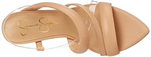 Jessica Simpson Krissta Women's Caged Mixed Media Slingback Heeled Sandals Beige 7 #TOP4