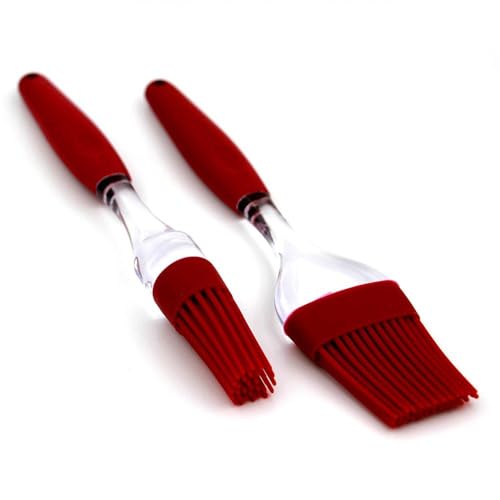 DiningZone Premium Silikon Backpinsel 2er Set- großer Flacher und Kleiner runder Grillpinsel, BBQ- Pinsel, Silikonpinsel (rot)