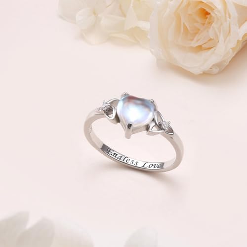 DAOCHONG Celtic Knot Ring For Women Heart Trinity Rings 925 Sterling Silver Infinity Moonstone Vintage Engagement Celtic Jewelry High Polish Tarnish Resistant Eternity Wedding Band Stackable Ring3