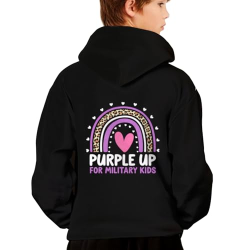Purple Up for Military Kids Month Military Child Rainbow Hoodies for Teen Girls Boys Kangaroo Pocket Sweatshirt2