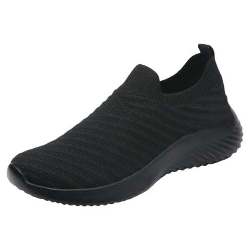 Women's Orthopedic Slip-on Shoes Athletic Sport Running Sneakers Mesh Breathable Arch Support Walking Sport Casual Shoes Non Slip Workout Athletic Running Comfortable Woven Sneaker(Black,8.5)