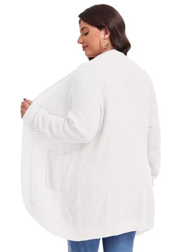 Image of LARACE Long Cardigans for Women Plus Size Tops Open Front Sweaters with Pockets Waffle Ribbed Sleeve Loose Fall Outwear