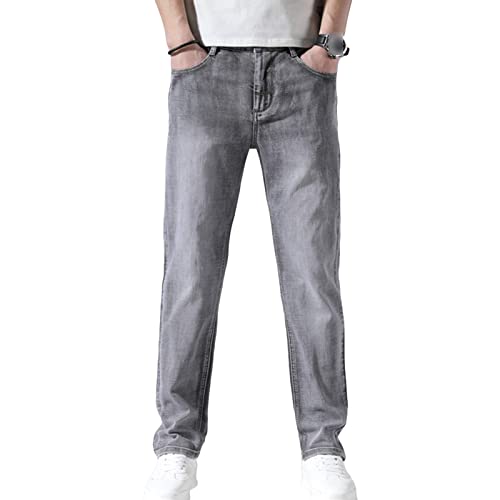 Men's Slim Fit Skinny Stretch Jeans Classic Retro Straight Leg Denim Pants Washed Distressed Comfy Jean Trousers (Grey,38)