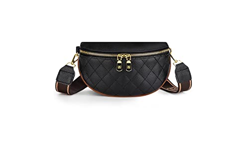 Jueachy Crossbody Hombro Bolsas para Mujeres Negro Cinturón de Cuero Genuino Cruz Cuerpo Pecho Cadera Bolsa Riñonera con Correa Ancha Pequeño sobre el Hombro Lado Teléfono Bolso Tarjetero para Viaje Cover