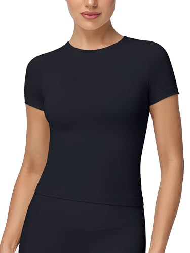 MCEDAR Womens Seamless Soft Smoothing T-Shirts Short Sleeve Slim Fit Basic Tees Crew Neck Casual Shirts