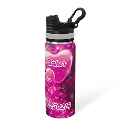 Image of WINDST Personalized Water Bottle with Lid, Heart Design, Custom Photo and Text, Stainless Steel Sports Insulation Cup for Valentine