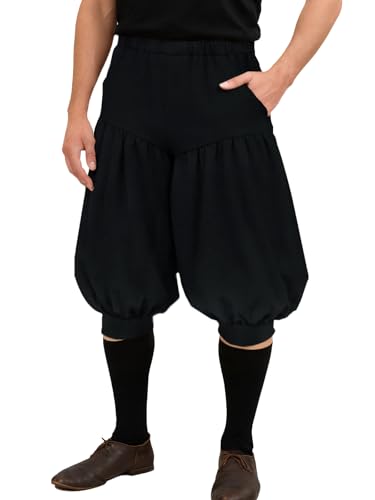 Runcati Mens Renaissance Medieval Pirate Shorts Colonial Pilgrim Viking Cotton Knicker Pants Halloween Costume Breeches