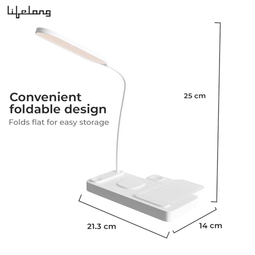 Image of Lifelong 3-in-1 Wireless Charging LED Desk Lamp | Fast Charging for Smartphones, Smartwatches & Earbuds | Touch Control Study Lamp with 3 Brightness Modes & Eye-Caring Light for Home, Office & Bedroom