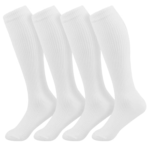 Image of +MD Cotton Compression Socks for Women & Men 4 /6 Pairs 15-20mmHg Knee High for Sports, Travel, Nursing Long Sitting Standing