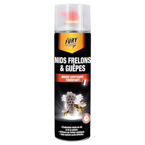 FURY - Insecticide Guêpes et Frelons - Action Choc Foudroyante Efficace Frelons Asiatiques - Usage Extérieur - Fabrication Française - Aérosol Longue Portée 750 ml