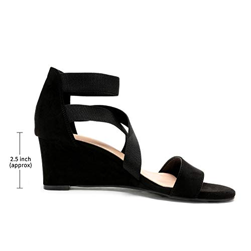 DREAM PAIRS Women's Elastic Ankle Strap Low Wedge Sandals2