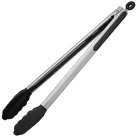Heat Resistant Silicone Kitchen Tongs: U-Taste 40.64 cm Extra Long Large 315℃ Hot Proof Cooking Tong with Sturdy Non Stick Rubber Tips & Non Slip Silicon Coated Steel Handle for Grilling BBQ (Black) Cover