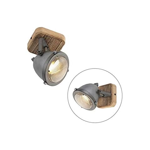 Qazqa Foco industrial acero madera orientable Cover