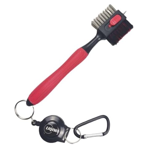 LIQIWI Golf Club Brushes, with Double Brush Head & Retractable Groove Cleaner & Retractable Zip-line Metal Buckle, Easily Attaches to Golf Bag, Essentials Cleaning Tools for Golf Clubs (Red) Cover