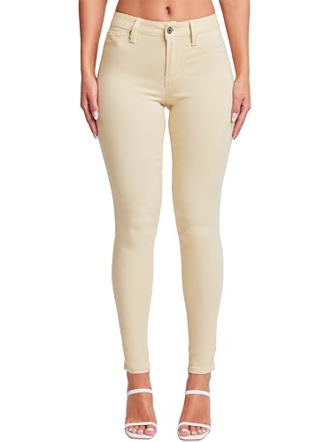 YMI Women's Hyperstretch Mid-Rise Skinny Jeans, Banana Cream, L