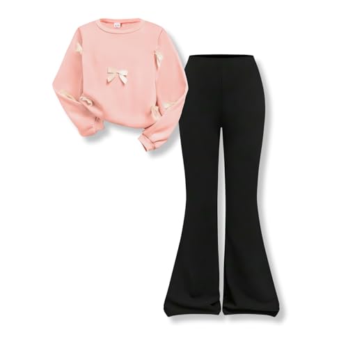 Image of Girls 2 Piece Outfits Long Sleeve Butterfly Sweatshirt & Flared Pants Fall Clothing Set Size 7-12 Years