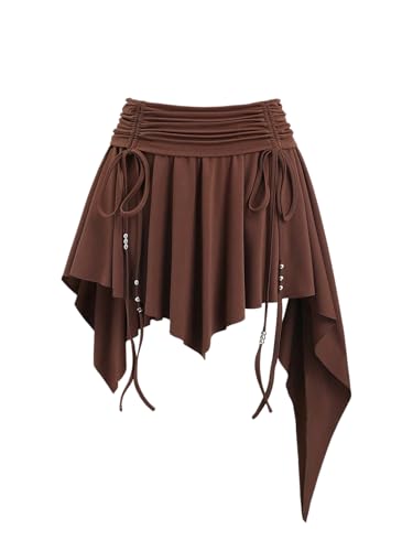 Women's Y2k Ruffle Mini Skirt Asymmetrical Drawstring Ruched A Line Flowy Skirts