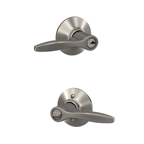 Image of Schlage F51A DEL 619 Delfayo Door Lever with Standard Trim, Keyed Entry Lock, Satin Nickel