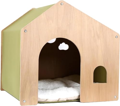 REENEW 木製ペットハウス ペットハウス 犬の犬小屋 天然木 オールシーズン対応 換気 通気性 クローズドデザイン 木製の犬小屋 快適な空間 あらゆる種類のペットに適しています (グリーン)
