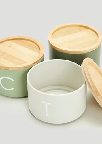 Bloomingtons Direct Green Stackable Kitchen Storage Canisters, 3pk Tea, Coffee, Sugar Metal Stacking Canisters Set with Wooden Lids Storage Jars