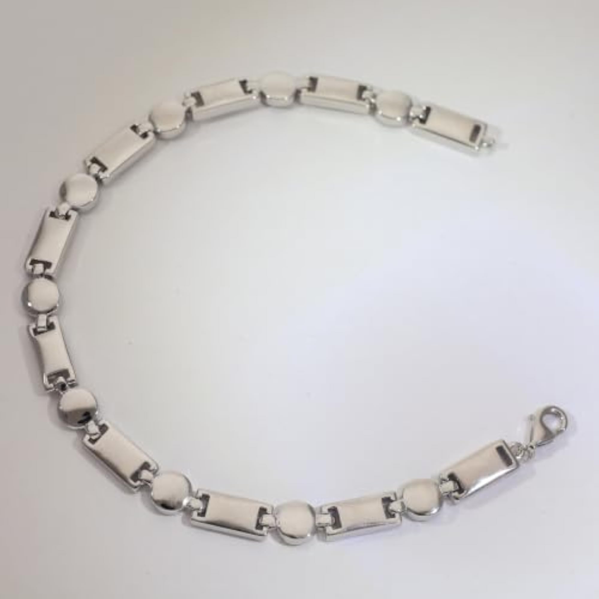 Men's 925 Sterling Silver Bar & Circle Links Bracelet, Free Size