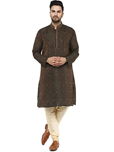 Image of Amazon Brand - Anarva Men's Jacquard Silk Embroidered Kurta Pyjama Set Paisley Thread Work Festive Party Dress