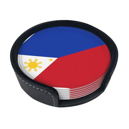 Dessous de Verre imprimé Drapeau philippin (Lot de 6) • Dessous de Verre Ronds pour café, bière, vin • Décoration pour la Maison, la Cuisine ou Le Bureau