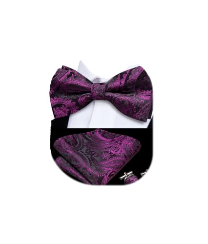 Image of Dubulle Mens Paisley Striped Bowtie Set Pre-tied Bowtie for Men and Pocket Square Set Wedding Business
