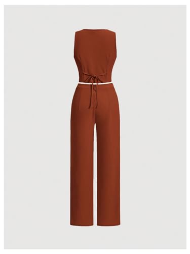 Floerns Women's 2 Piece Outfits Sleeveless Button Front Vest Blazer Jacket & Pants Business Suit Sets2