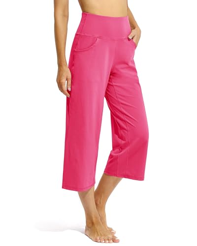 Promover Capri Pants for Women Wide Leg Yoga Cropped Pants with Pockets Loose Casual Summer Pants