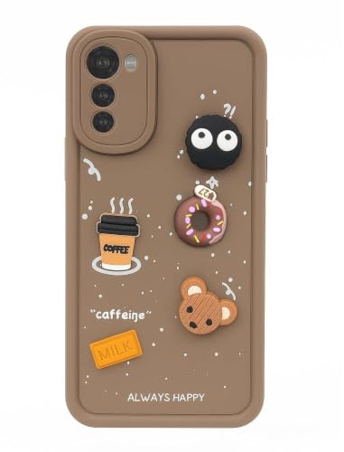 Image of Bintage Cute Fun Ball | Taddy Cartoon 3D Smiley Coffee Cup | Milk Donut | Full Protection Rubber Back Cover Compatible for Motorola Moto e32s - Brown