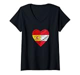 Femme Cœur Autriche Espagne Drapeau Espagne Autriche Cœur T-Shirt avec Col en V