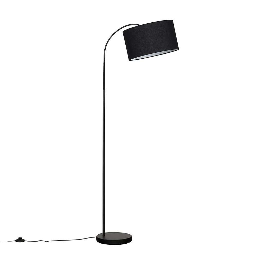 MiniSun | Modern Designer Style Black Curved Stem Floor Lamp with a Black Cylinder Shade | Floor Lamps & Torchieres, Home Décor & Improvement Essential | Includes Bulb [3000K Warm White]