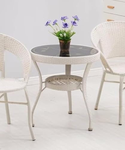 Image of PRATHAM India 2+1 Outdoor Indoor Patio Furniture Sets Rattan Wicker Chair Patio Set Bistro Set Conversation Set Balcony Outdoor Garden Furniture Chair and Tripod Table (White Color)