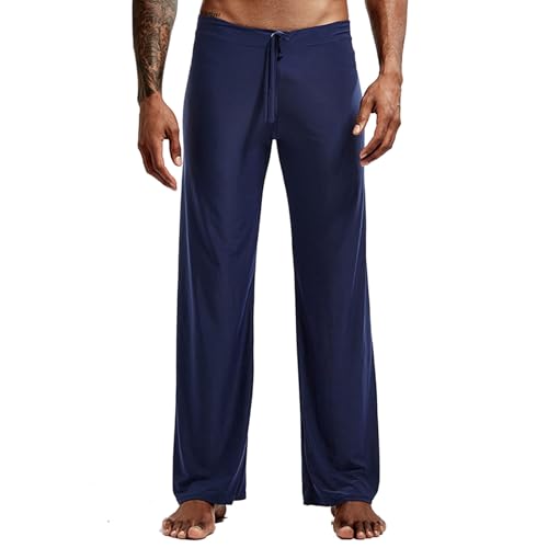 Men's Cool Ice Silk Yoga Pants Lounge Sleepwear Elastic Drawstring Sleep Bottom
