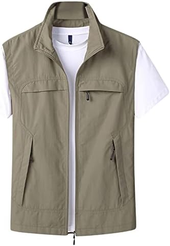 KkSLirnhs Men's Breathable Quick Dry Vest Waistcoat Quick Dry Casual Loose Vest Travel Vest with Pockets Summer Sports Vest Khaki