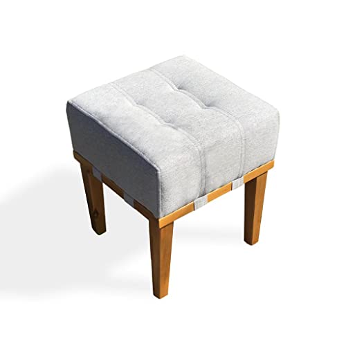 Puff Decorativo Quadrado Para Sala Quarto Em Linho Cinza Claro