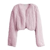 Amazhiyu Womens Faux Fur Cropped Coat Open Front Long Sleeve Winter Jacket Pink, Small