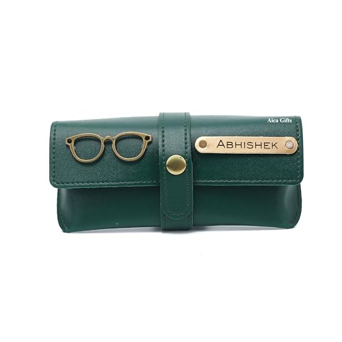 Image of AICA Personalised Name & Charm Leather Sunglass Case Cover for Men & Women | Hard Case Eyewear Cover