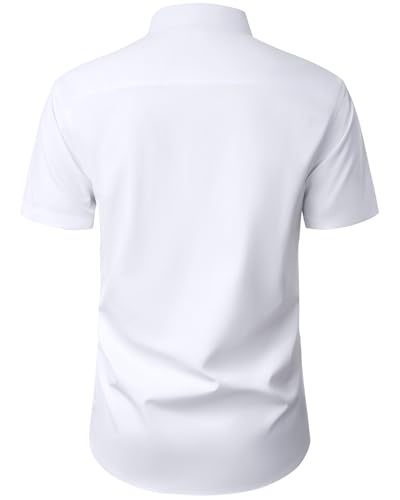 Alimens & Gentle Mens White Short Sleeve Dress Shirt No Iron Wedding Business Summer Button Down Shirt with Pocket L - Image 3