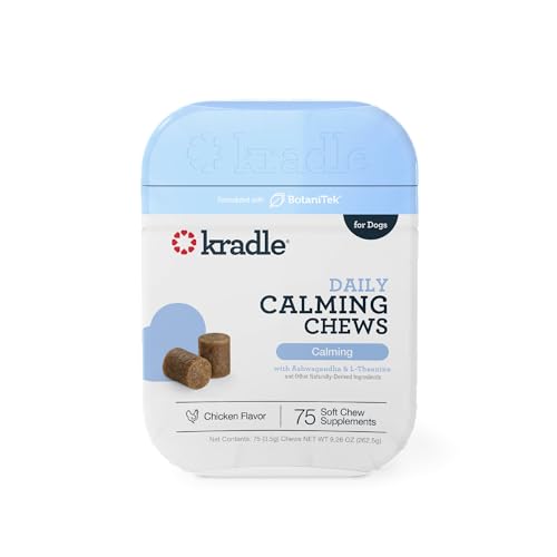 Kradle Calming Chews for Dogs - Anxiety and Stress Support - L-Theanine Ashwagandha GABA - Calming Supplement for Relaxation and Stress - Chicken Flavor- 75 Chews