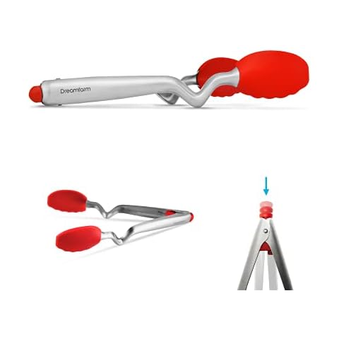 Dreamfarm DFCL0924 Clongs 9"/23cm-Click-Lock Sit Up Tongs with Silicone Heads (Red) Cover