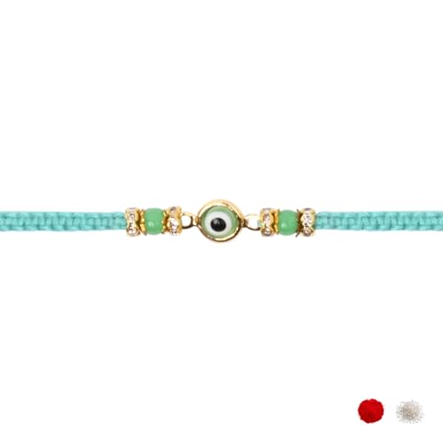 Image of I Jewels Enamel Evil Eye Rakhi With Roli Chawal & Rakshabandhan Card for Bro /Brother /Bhai