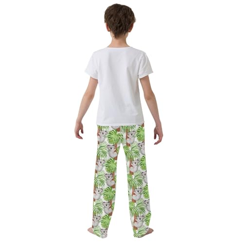 Koala Palm Leaf Boys Long Pants Soft Trousers Elastic Waist Kids Lounge Bottoms with Pockets S-XL3