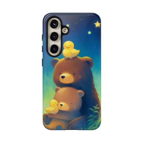 Coque Samsung S24 Bleu Ours et Canards Coque Rigide Brillante sous les Étoiles