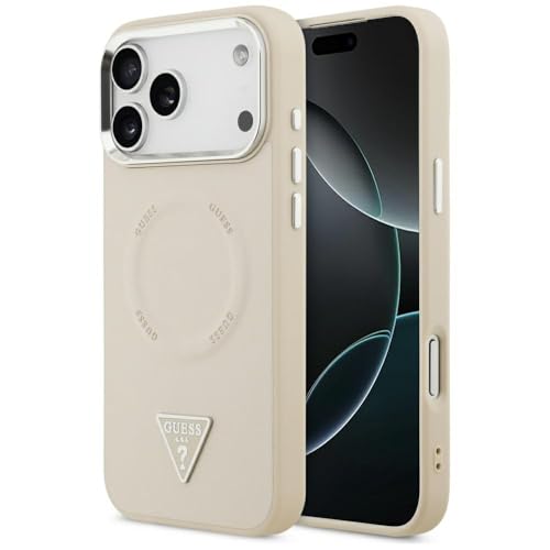 CG MOBILE Guess Logo triangle compatible avec MagSafe Coque pour iPhone 17 Pro (beige)