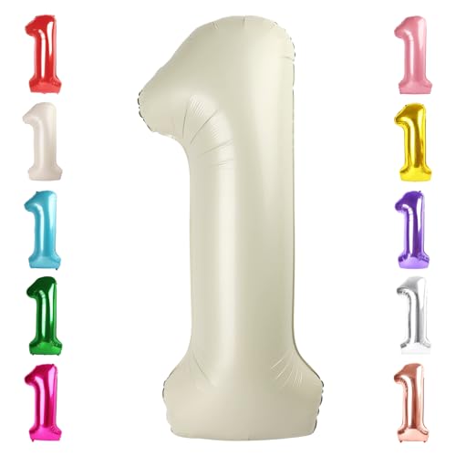 Number Balloons 1 40 Inch One Balloons for 1st Birthday Girl Boy 1 11 21 Party Decorations Baby Shower Photo Shoot Cream White 1 Balloon