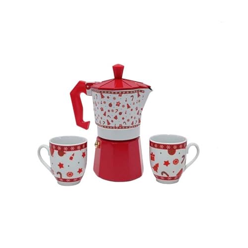 Caffettiera 2 Tazze con Tazzine da Caffe in Ceramica Natalizie in Scatola Regalo Ottima Idea Regalo per Natale