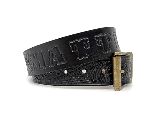LIBRARY BY DESIGN Father's Day Gift - Handmade Tooled Leather Belt with Personalized Custom Name in Black - Free Personalization - Western Personalized Gift for Him or Her, Men or Women4